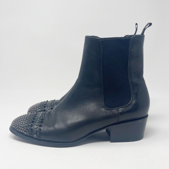Lola Cruz Black Leather Ankle Zip Up Chelsea Studded Dress Boots - Picture 1 of 9